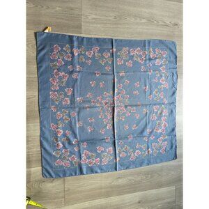 Vintage Blue Leaves Polyester Scarf Square Italy 27"x27" Machine Washable